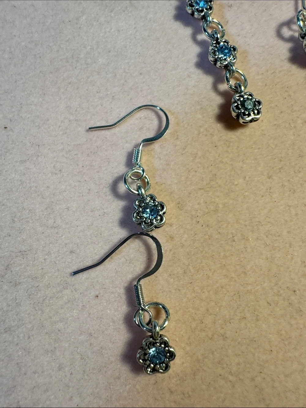 Hand Crafted Silver Tone Blue Floral Cascade Earrings Mom & Daughter Set - Picture 2 of 3